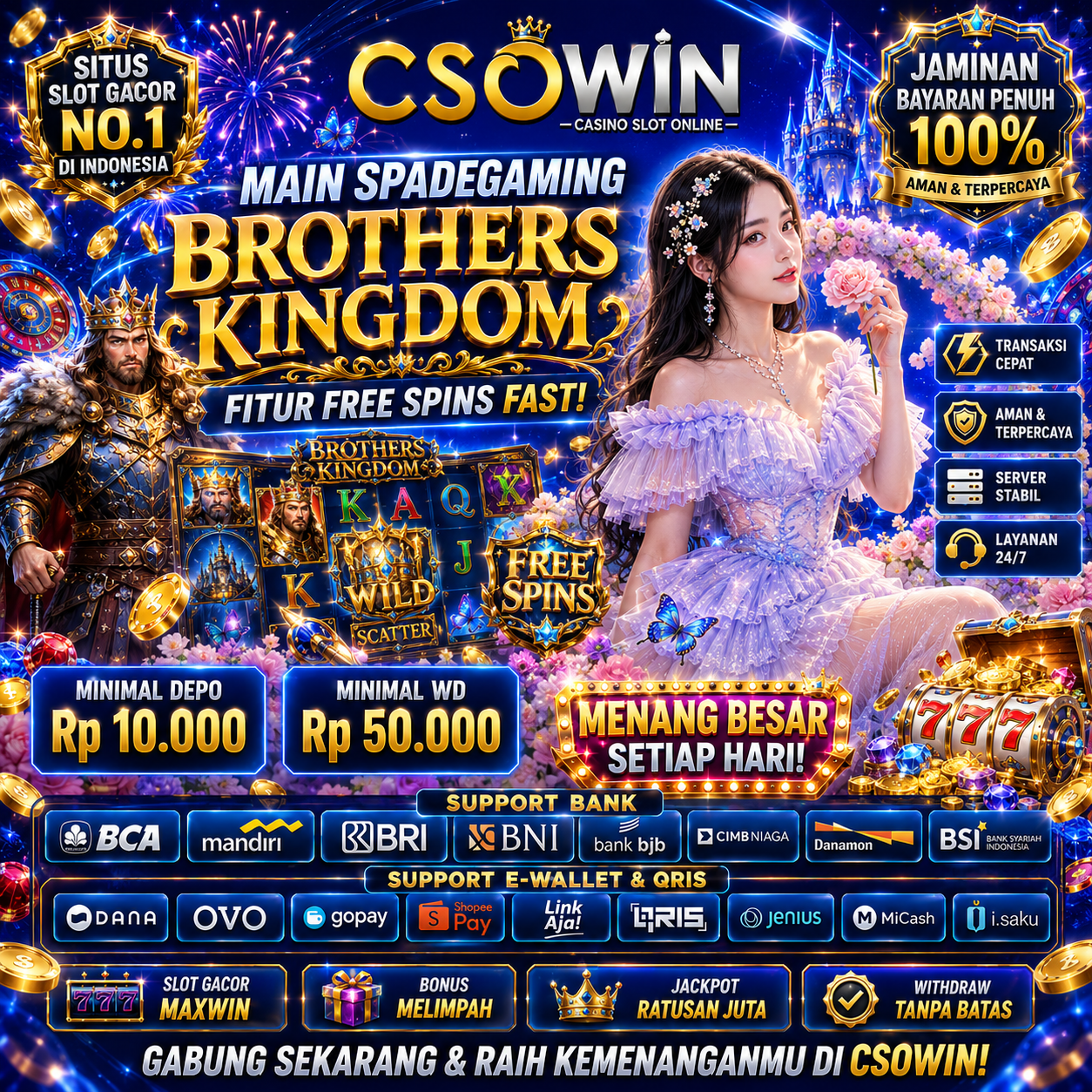 CSOWIN ×͜× Main Spadegaming Brothers Kingdom Fitur Free Spins Fast!